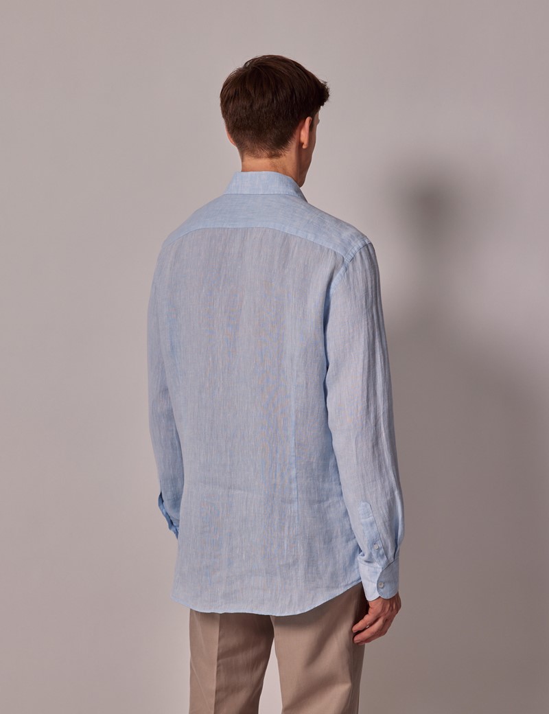 Men's Light Blue Linen Slim Shirt - Full Cutaway Collar | Hawes & Curtis