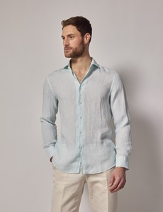 Men's Mint Linen Slim Shirt - Full Cutaway Collar | Hawes & Curtis