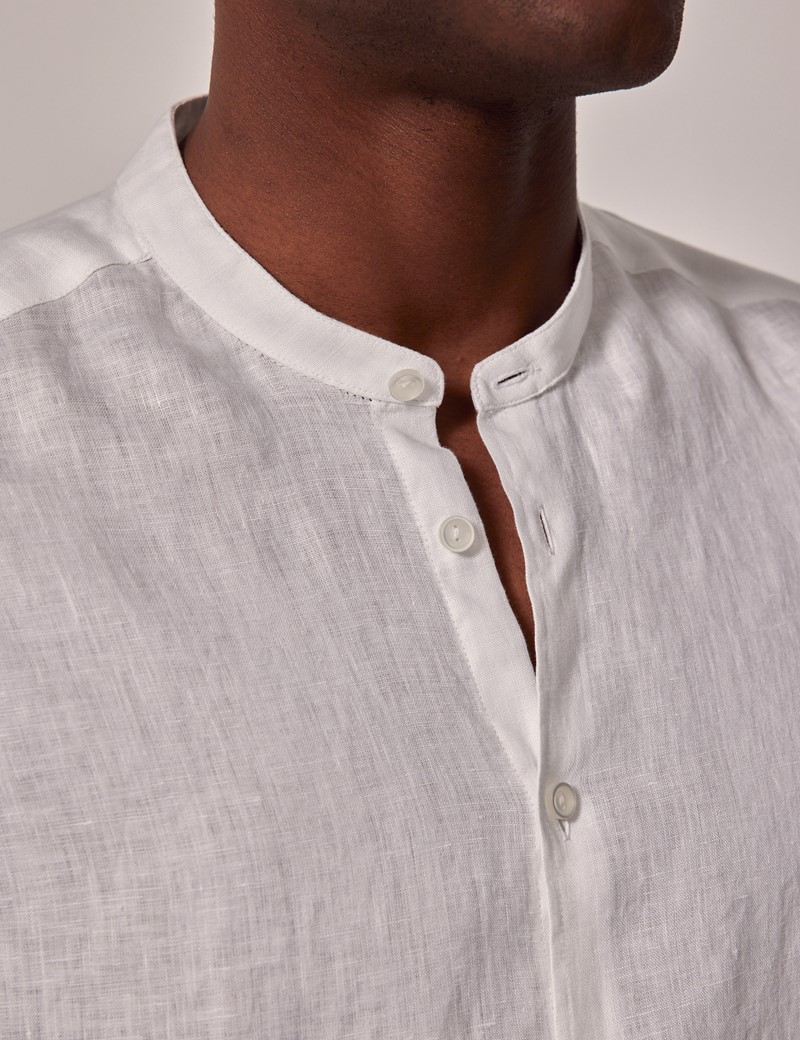 Men's White Linen Shirt - Grandad Collar| Hawes & Curtis