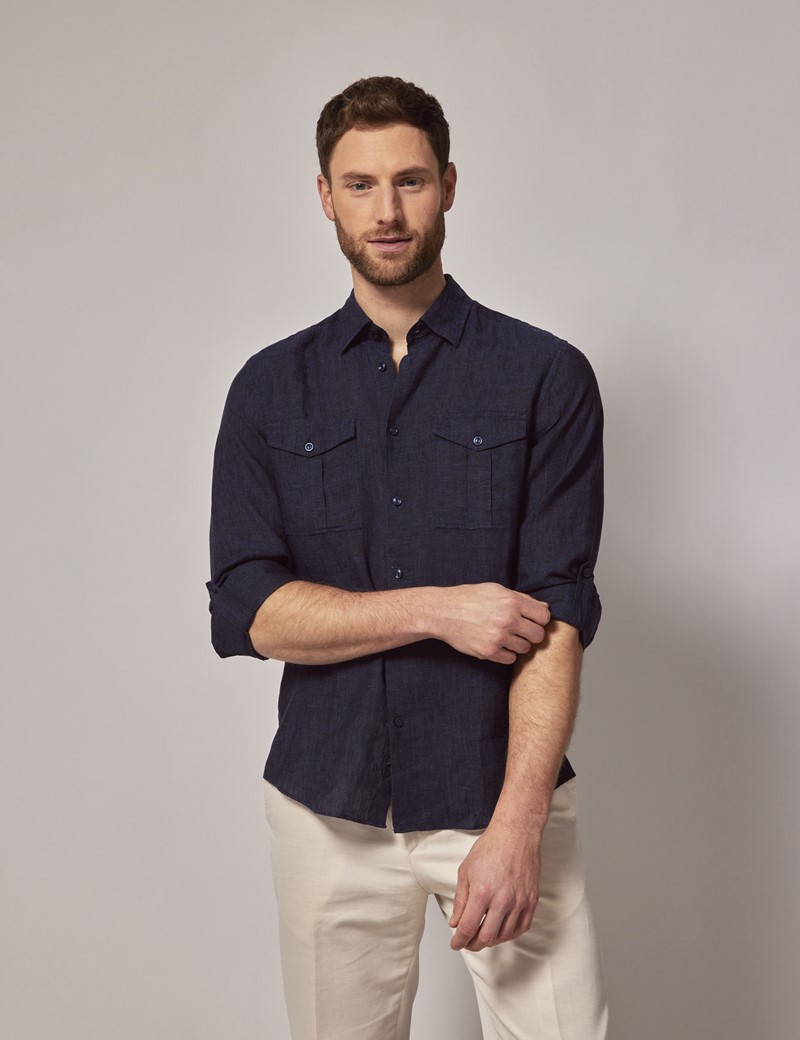 Linen Safari Shirt - Heavenly Blue