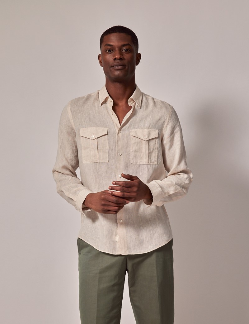 Men's Stone Linen Safari Shirt | Hawes & Curtis