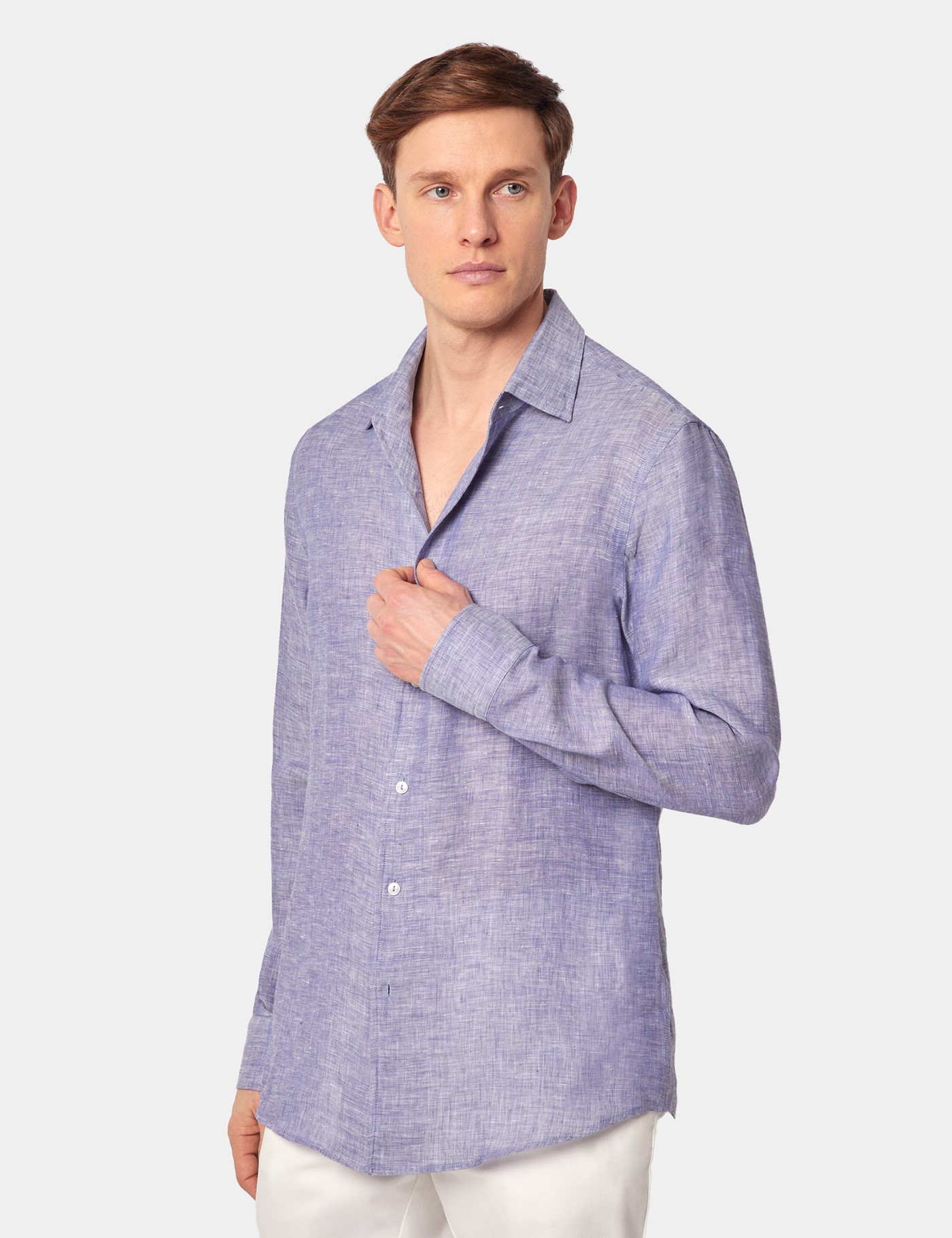 & Slim Fit Denim Blue Shirt