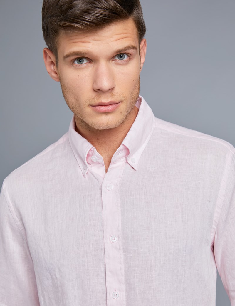 Men's Pink Slim Fit Linen Shirt - Single Cuff | Hawes & Curtis