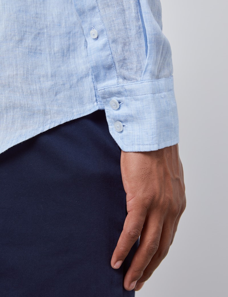Men's Light Blue Slim Fit Linen Shirt - Single Cuff | Hawes & Curtis