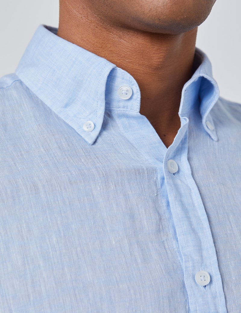 Men's Light Blue Slim Fit Linen Shirt - Single Cuff | Hawes & Curtis