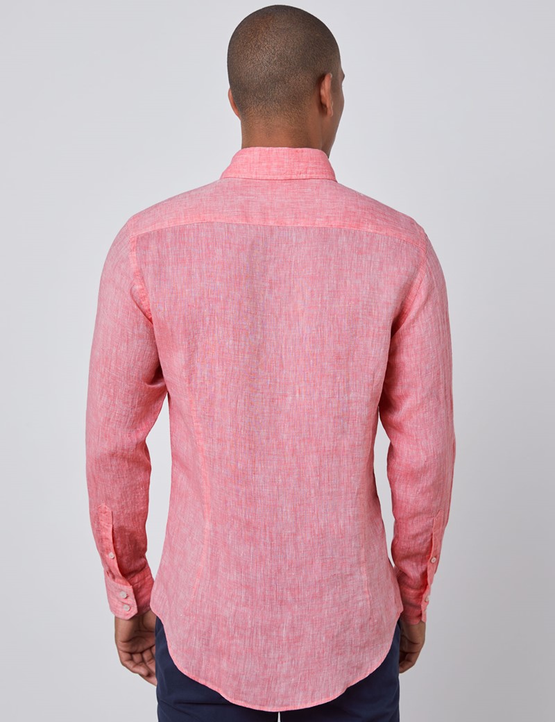 Men's Coral Pink Slim Fit Linen Shirt - Single Cuff | Hawes & Curtis