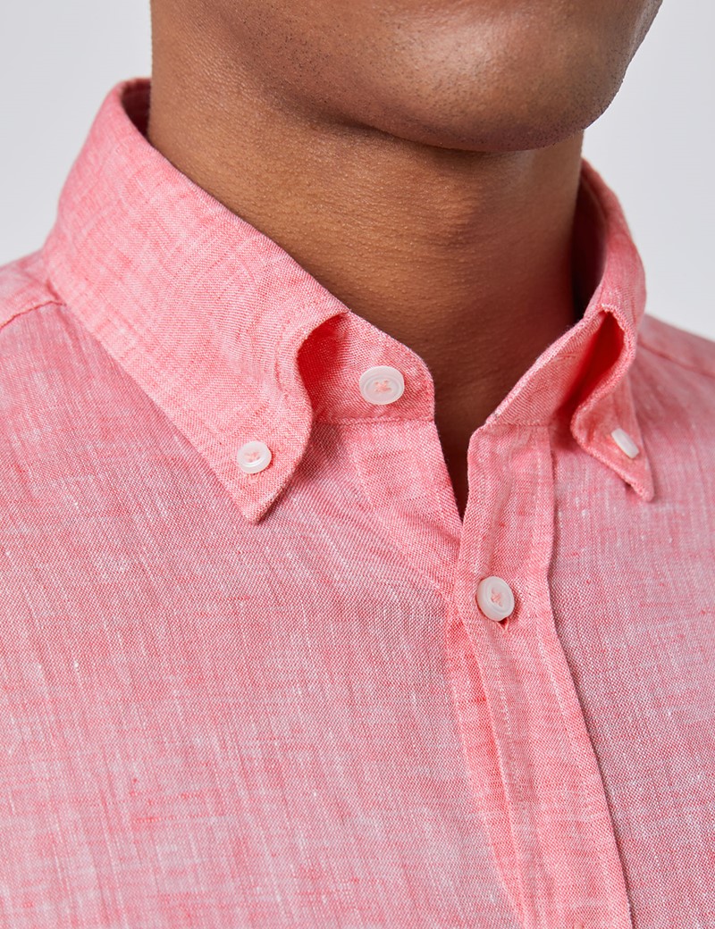 Men's Coral Pink Slim Fit Linen Shirt - Single Cuff | Hawes & Curtis