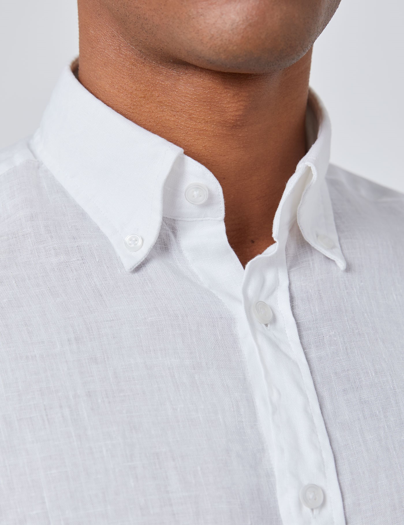 Men's White Slim Fit Linen Shirt - Single Cuff | Hawes & Curtis