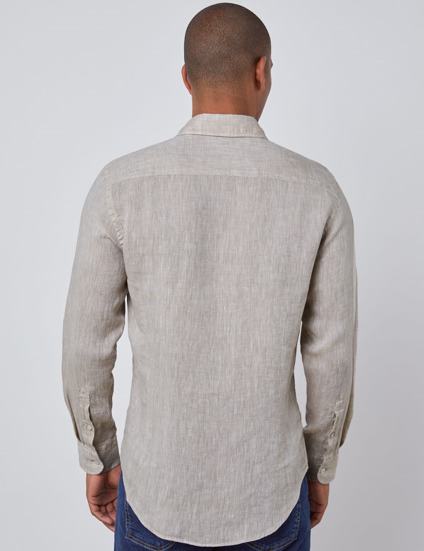 Men's Beige Slim Fit Linen Shirt - Windsor Collar - Single Cuff | Hawes ...