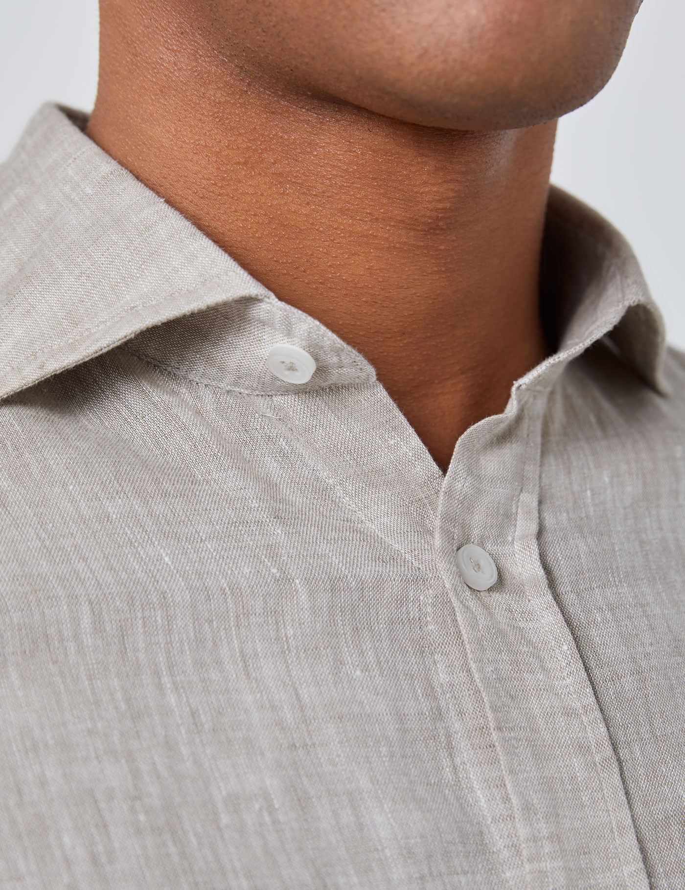 Men's Beige Slim Fit Linen Shirt - Windsor Collar - Single Cuff | Hawes ...