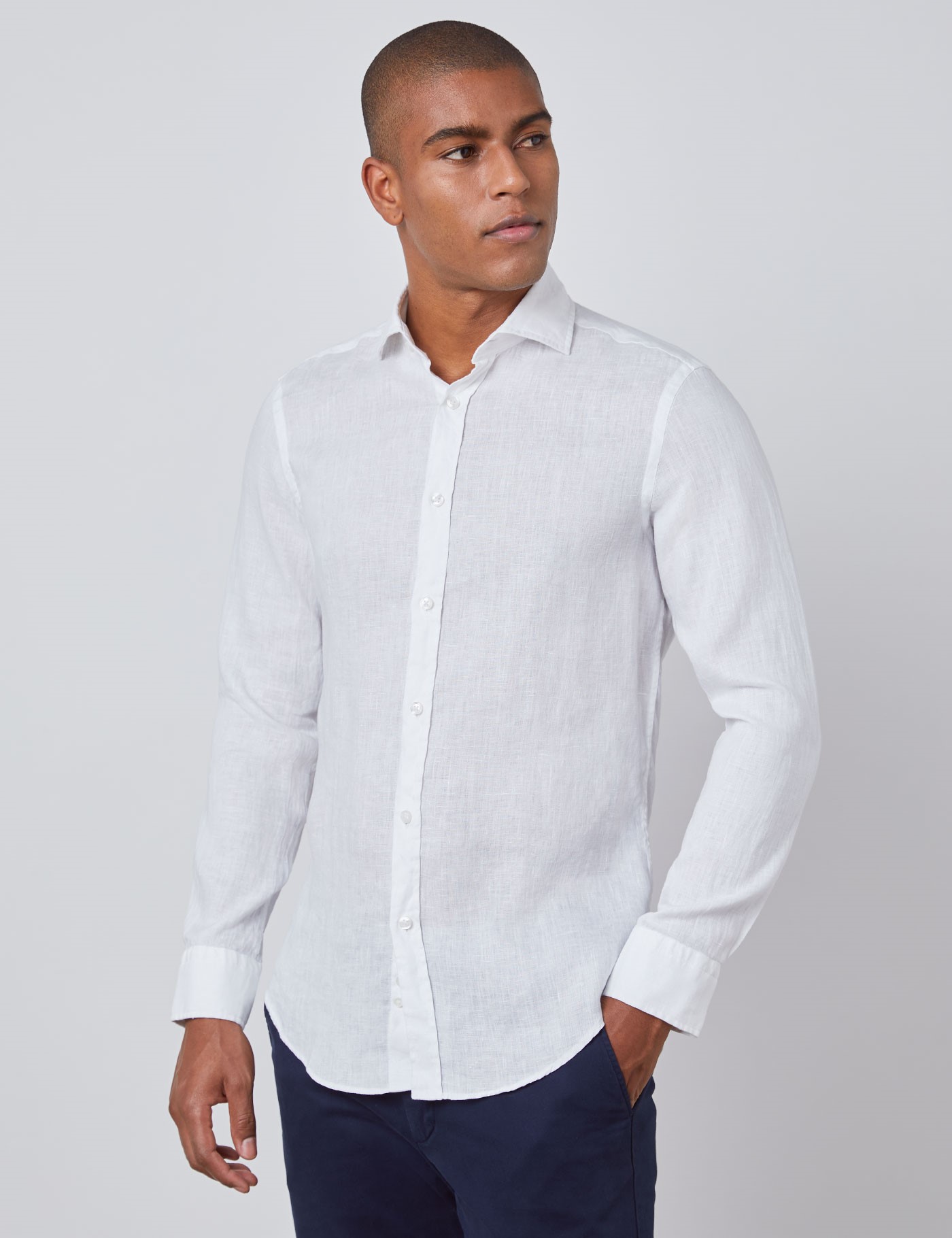 Men's White Slim Fit Linen Shirt - Windsor Collar - Single Cuff | Hawes ...