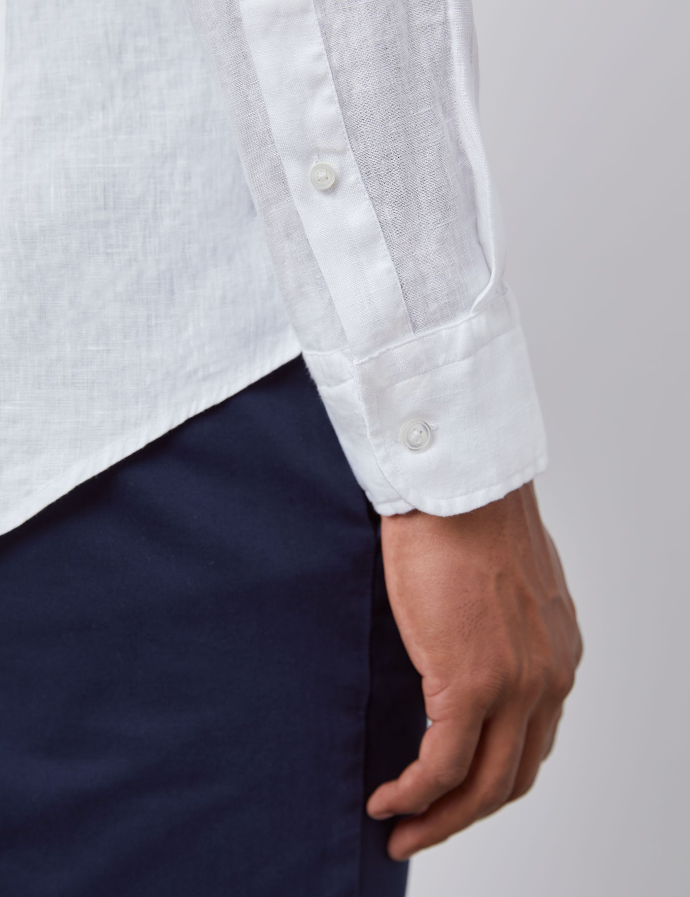 Men's White Slim Fit Linen Shirt - Windsor Collar - Single Cuff | Hawes ...