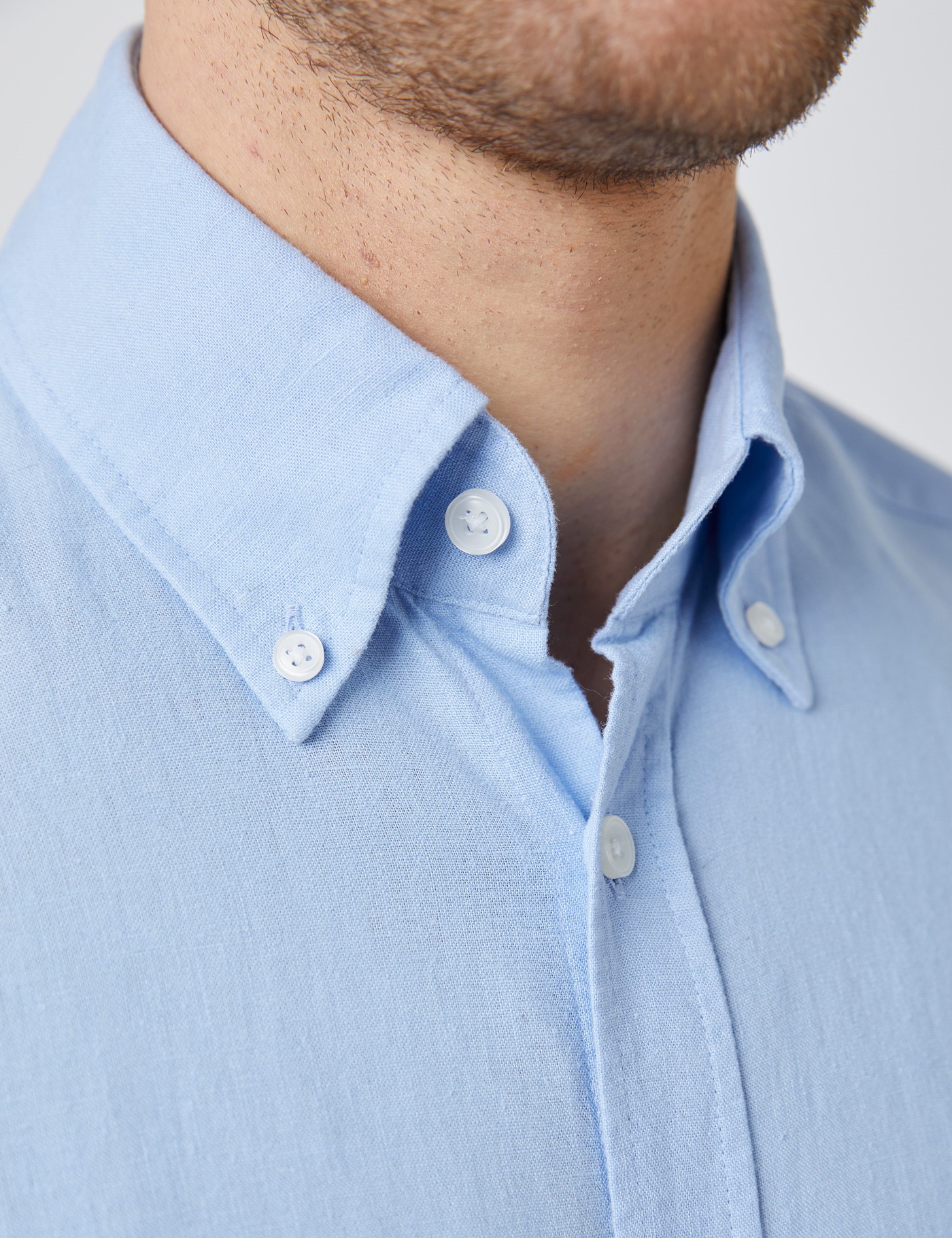 Men's Light Blue Slim Fit Linen Mix Shirt - Button Down Collar | Hawes ...