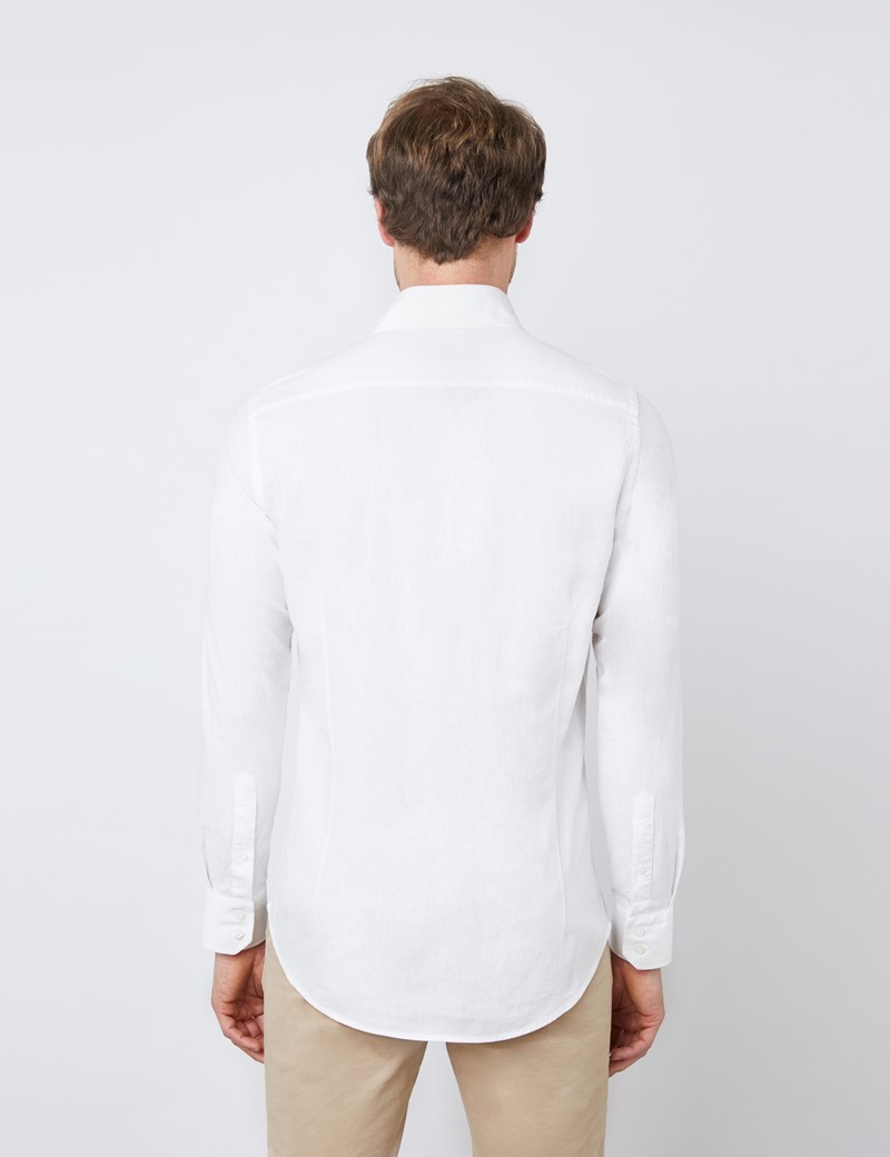 Men's White Slim Fit Linen Mix Shirt - Button Down Collar | Hawes & Curtis