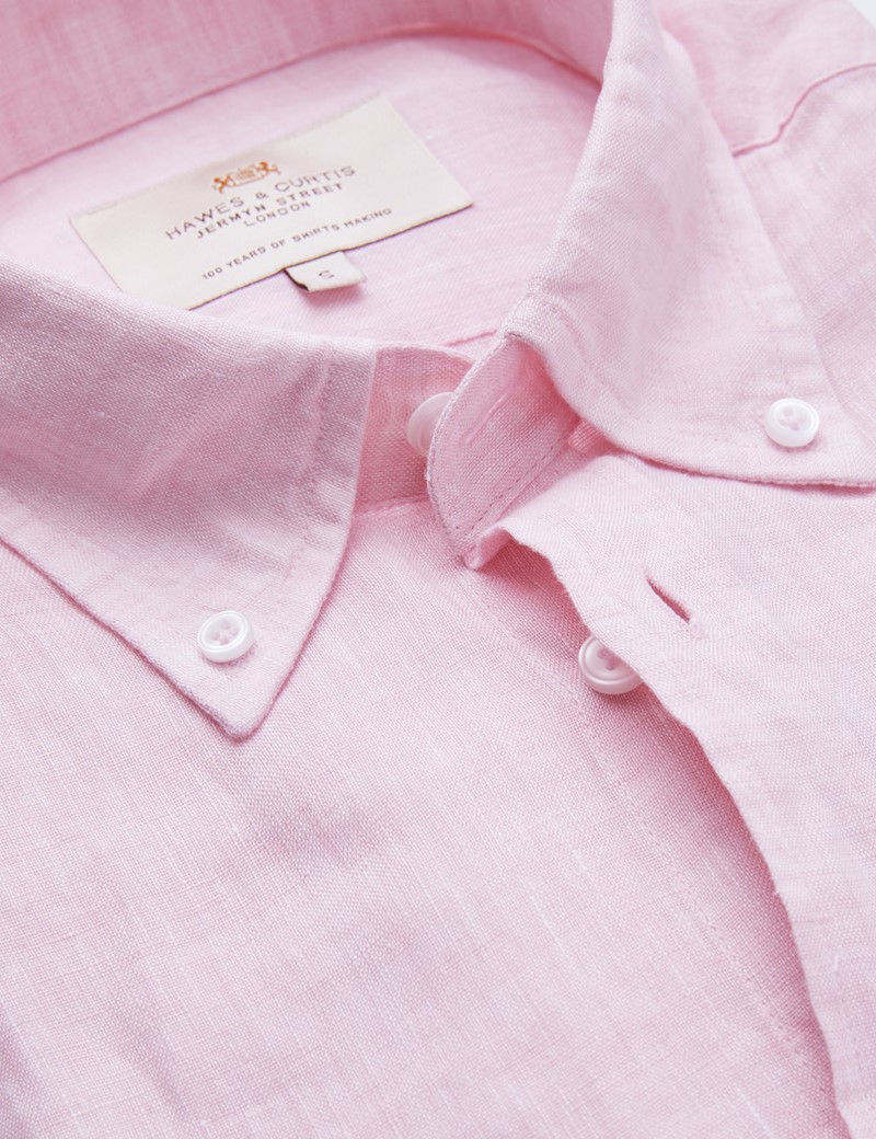 Linen Relaxed Slim Fit Shirt with Button Down Collar and Single Cuffs