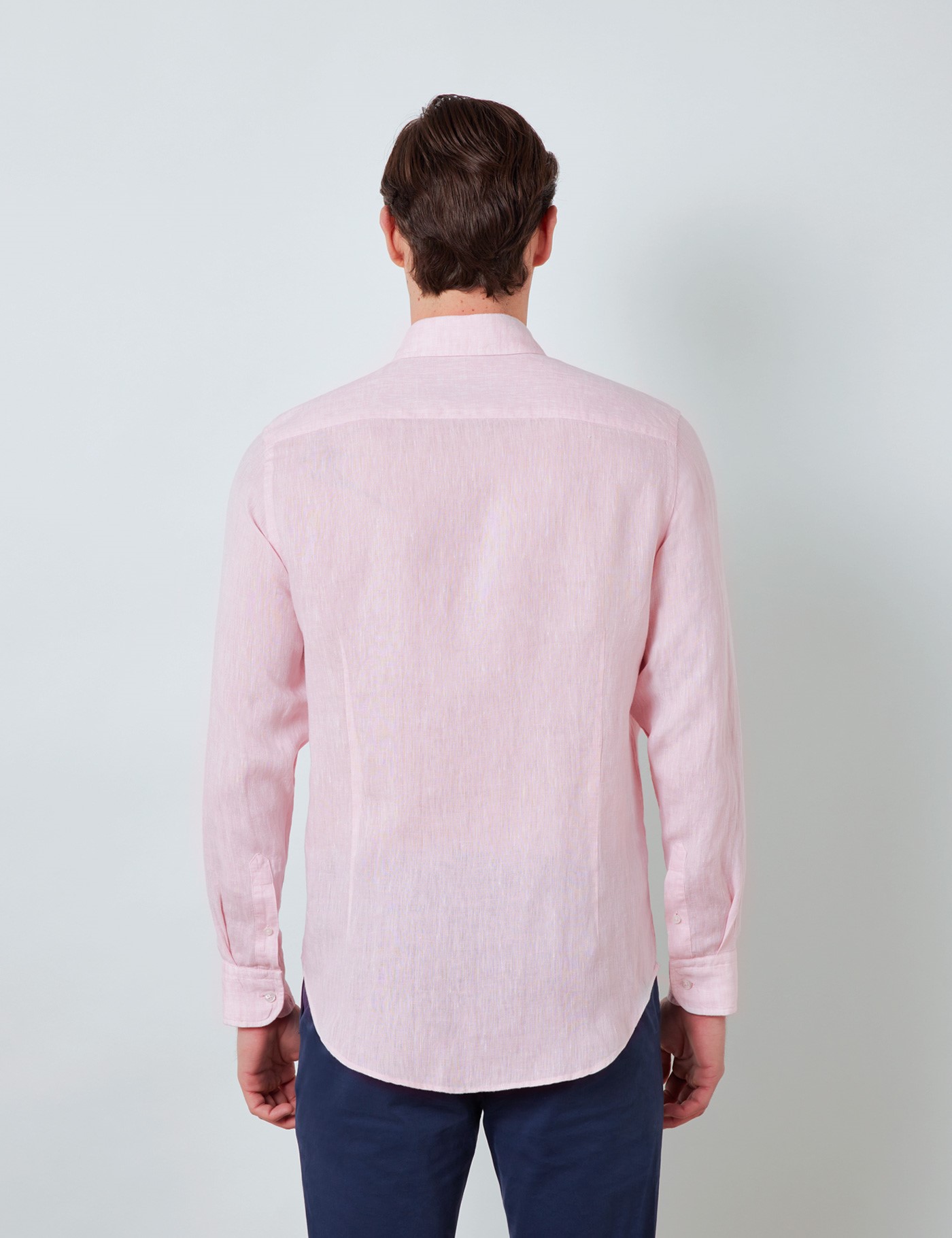 Linen Relaxed Slim Fit Shirt with Button Down Collar and Single Cuffs