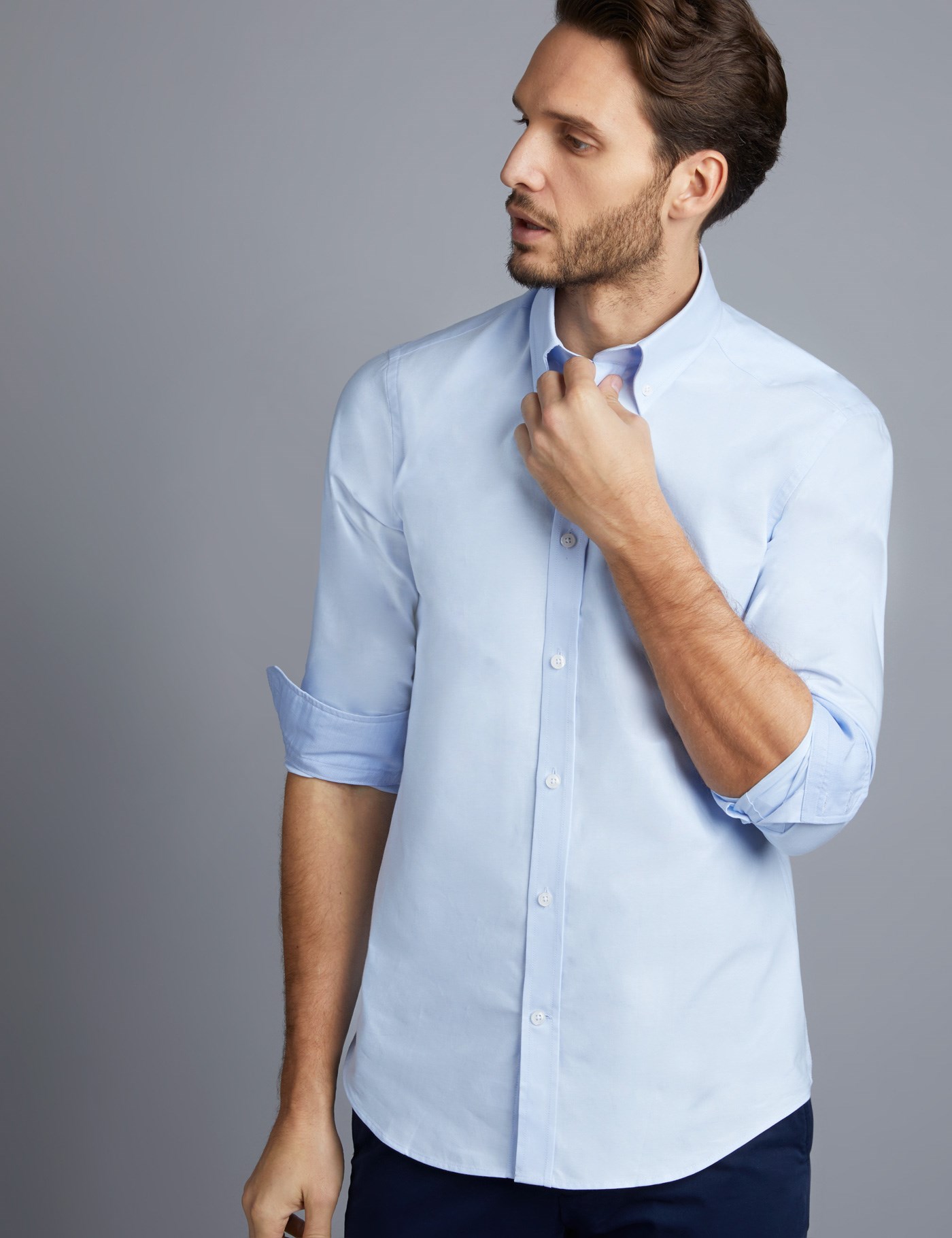 Men's Blue Slim Fit Shirt - Single Cuff | Hawes & Curtis