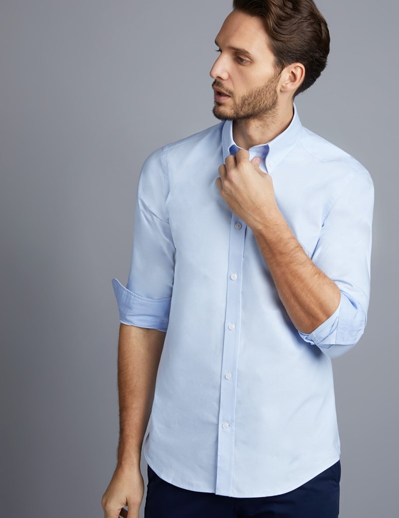 Men's Blue Slim Fit Shirt Single Cuff Hawes & Curtis