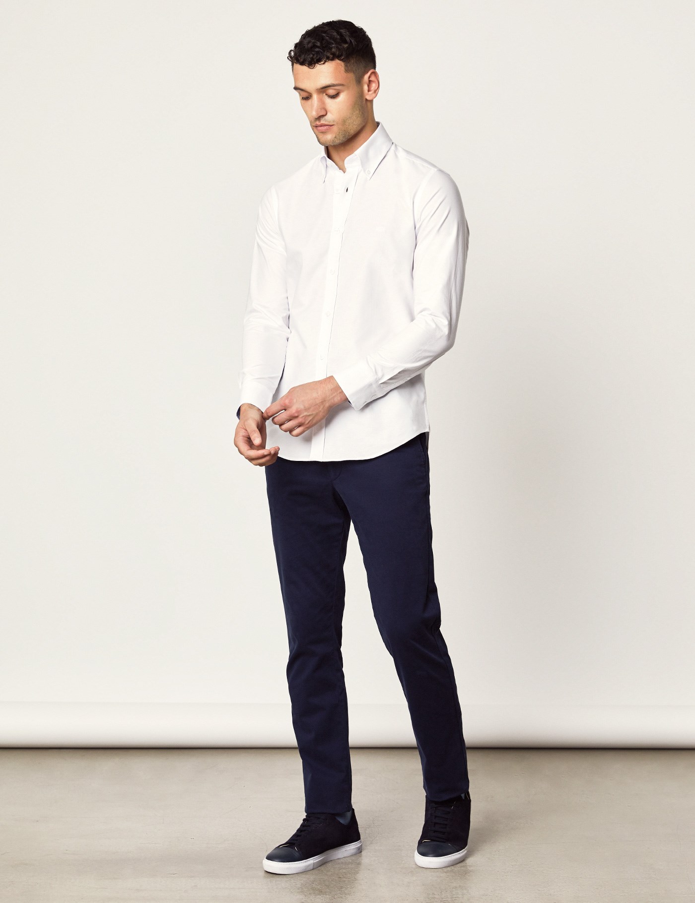 Men's White Oxford Slim Fit Shirt Single Cuff Button Down Hawes