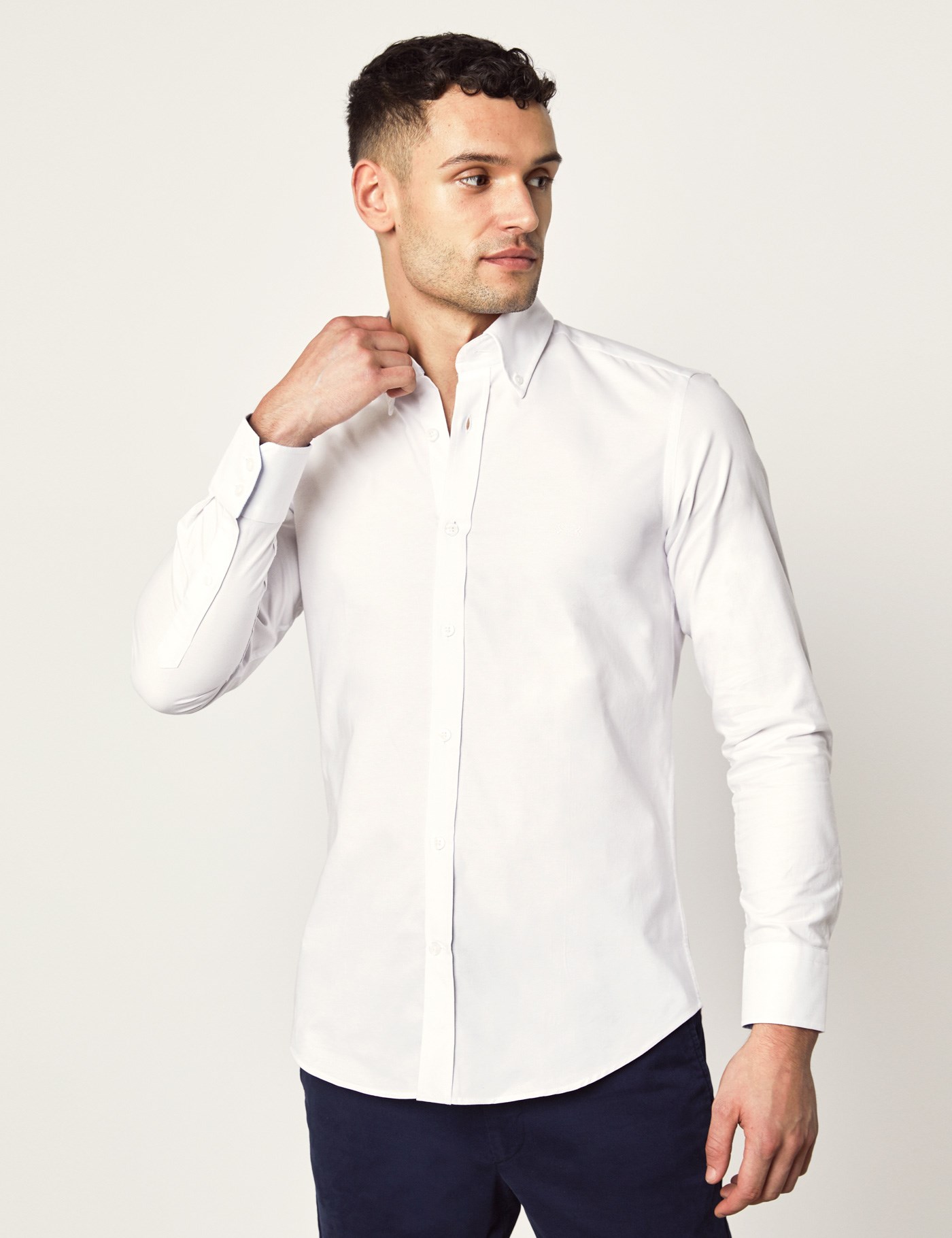 Men's White Oxford Slim Fit Shirt - Single Cuff - Button Down | Hawes