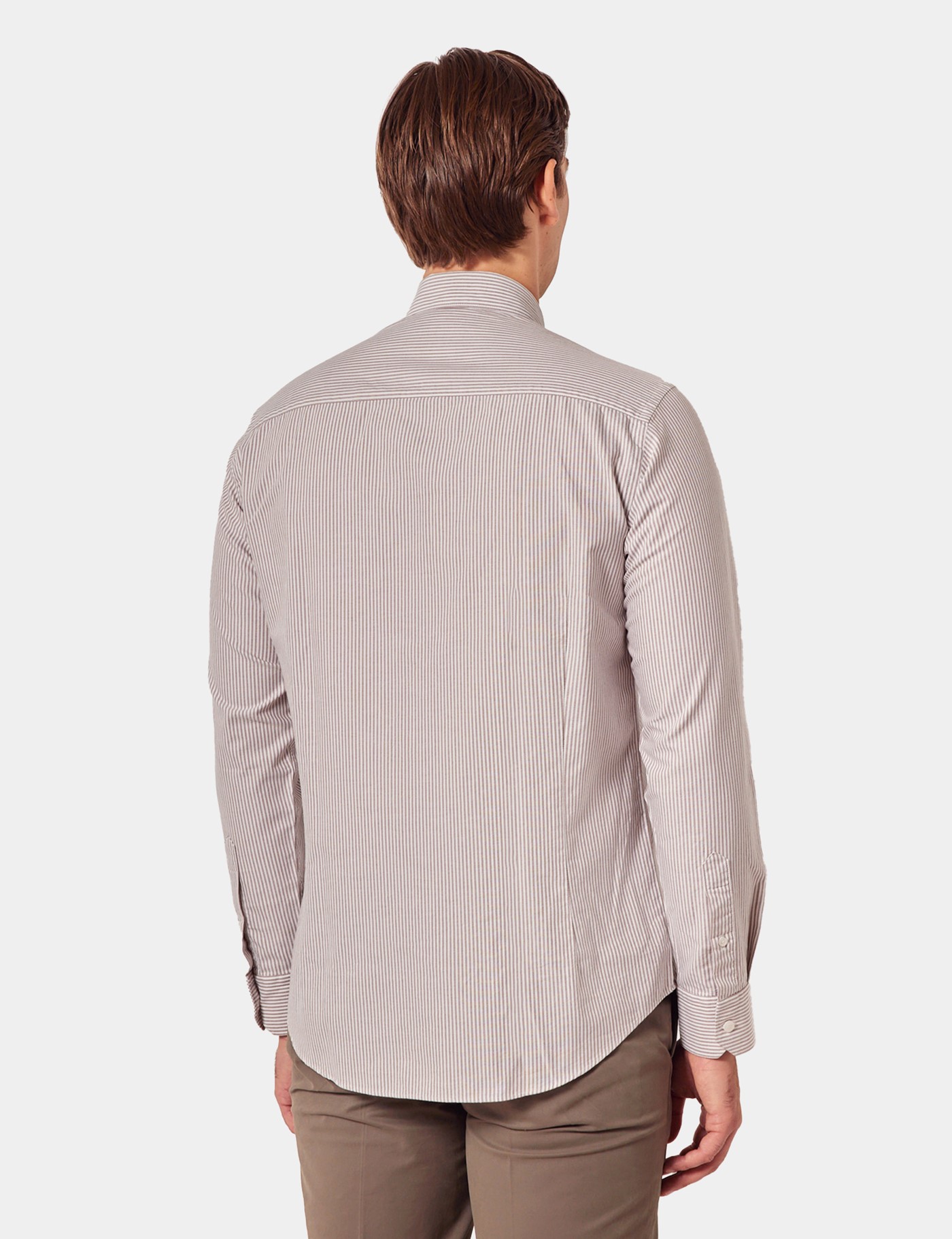 Hawes & Curtis Regular Fit White & Brown Stripe Washed Oxford Shirt Size: Large | Long image 3