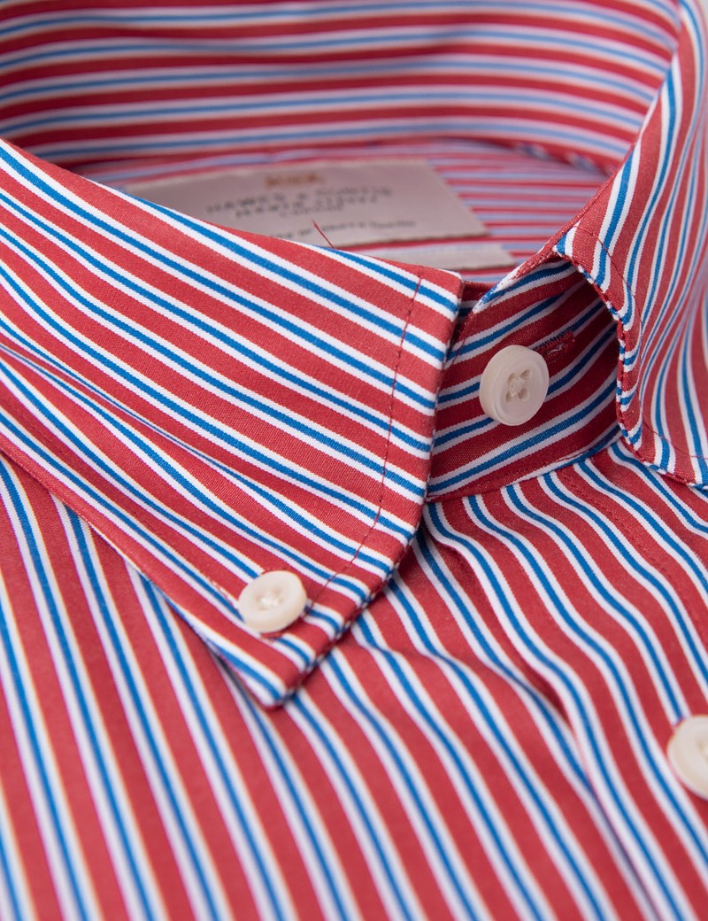 red and white striped button down shirt