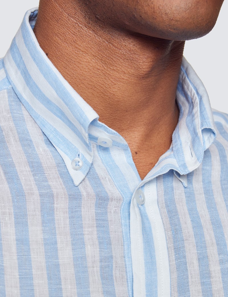 Men's Light Blue \u0026 White Stripe Linen 