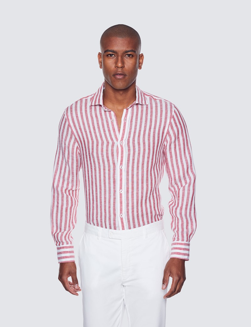 Men's Red \u0026 White Stripe Linen Relaxed 