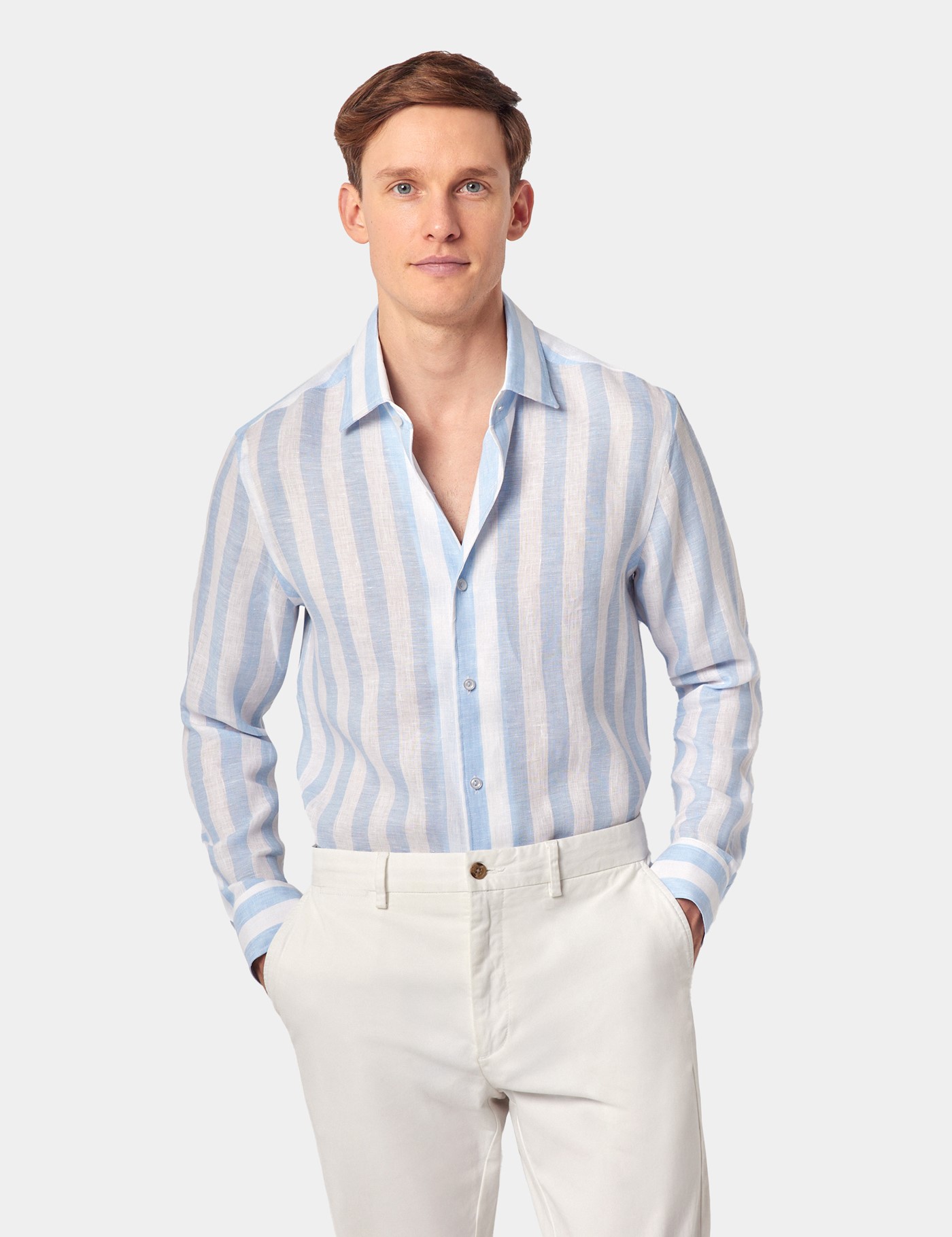 & Slim Fit Blue & Bold Stripe Shirt