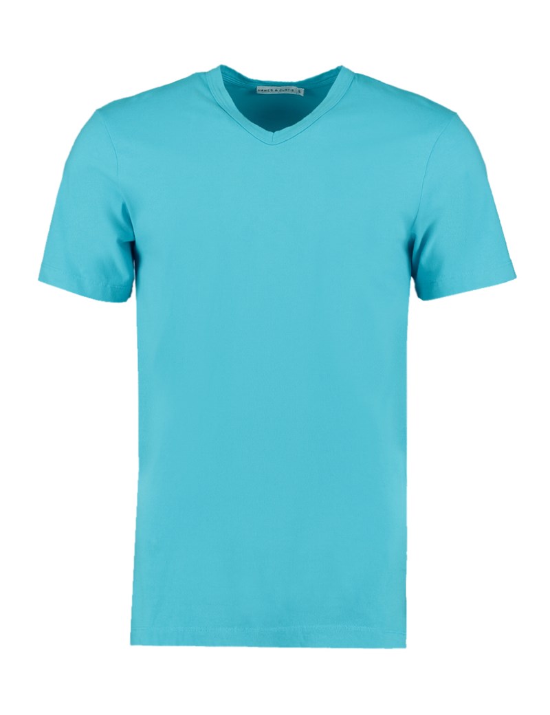 Men's Turquoise Garment Dye V Neck T-Shirt - 100% Supima Cotton | Hawes