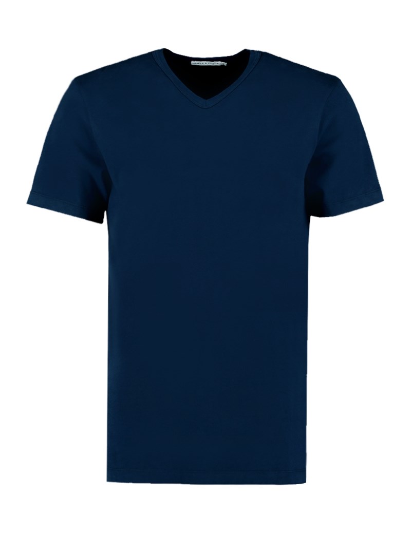 Men's Navy Garment Dye V Neck T-Shirt - 100% Supima Cotton