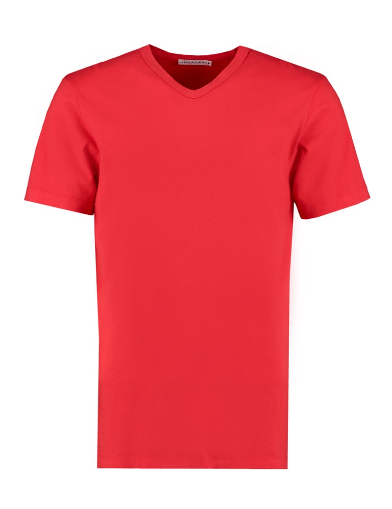 Men's Red Garment Dye V Neck T-Shirt - 100% Supima Cotton | Hawes & Curtis
