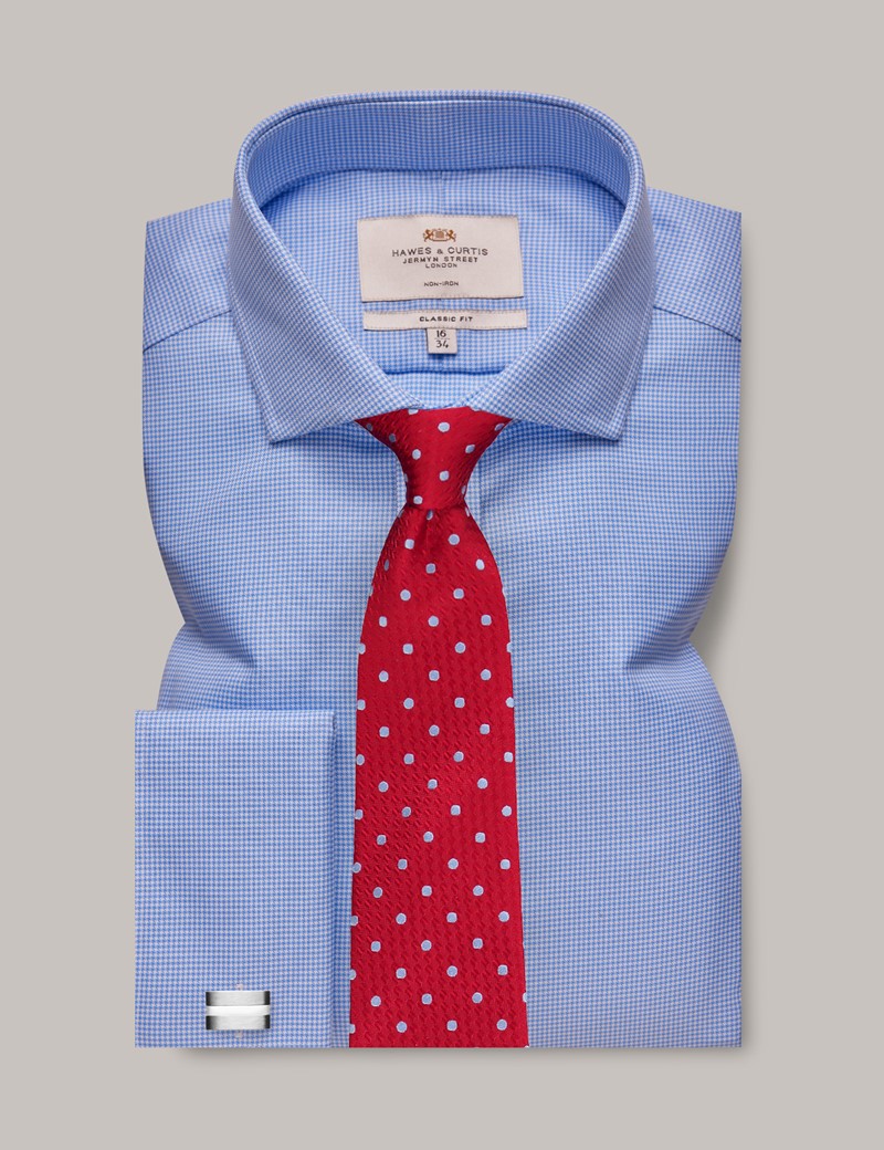 Men's Non-Iron Blue & White Dogtooth Classic Shirt - Windsor Collar ...