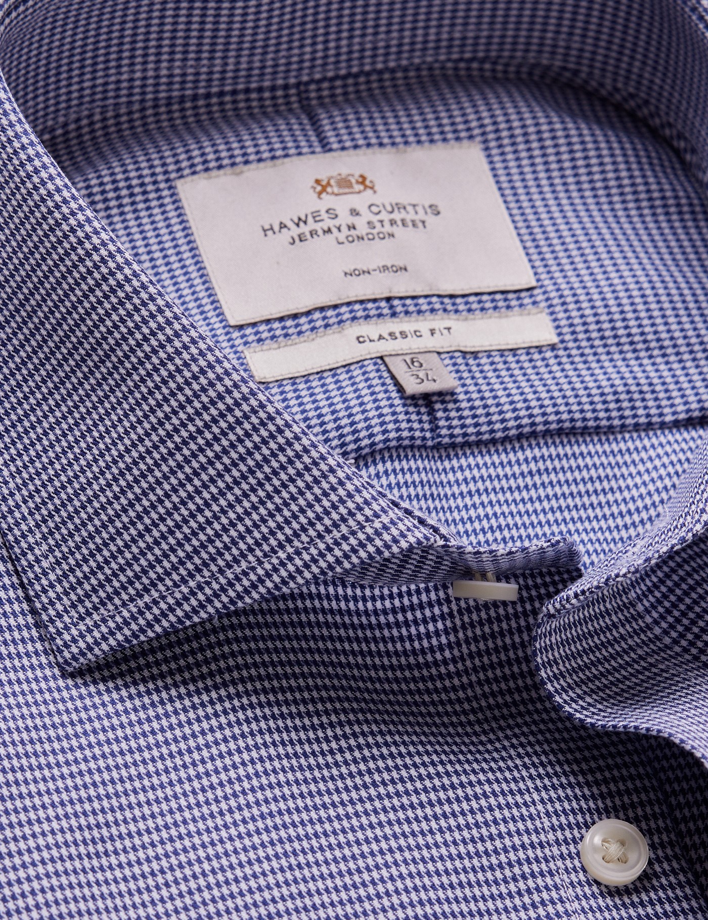 & Classic Fit Navy & Dogtooth Twill Non Iron Shirt 19" collar 38" sleeve
