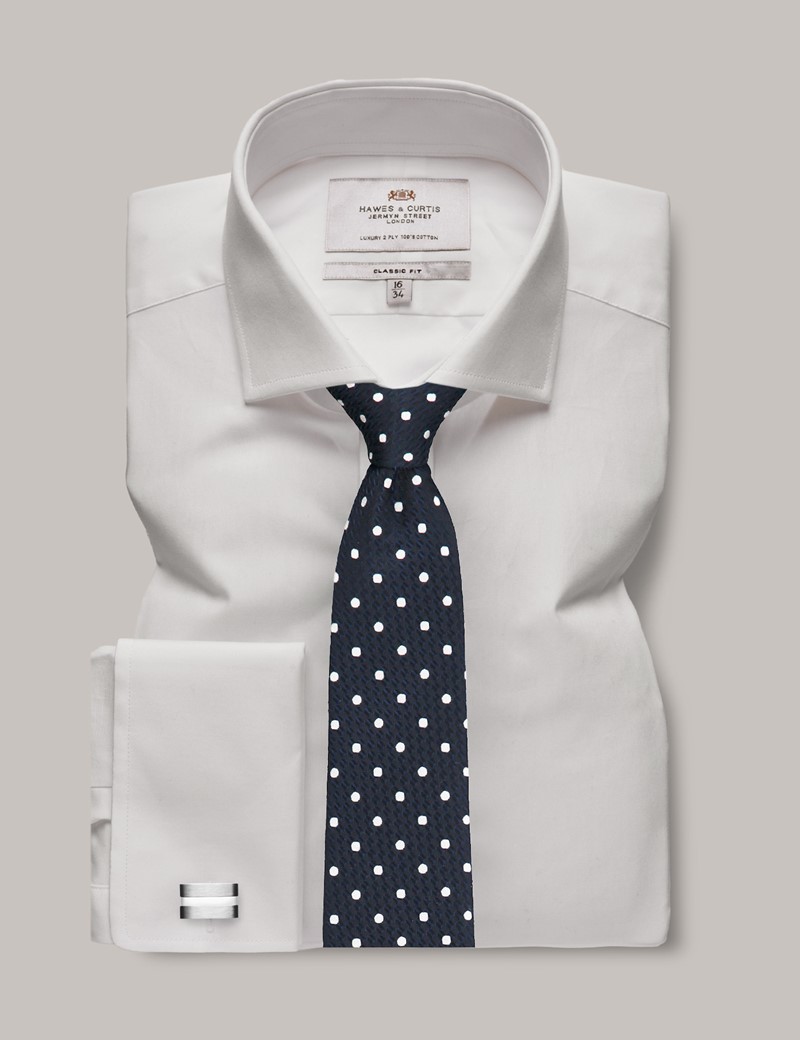 Men's White Classic Shirt Poplin - Windsor Collar - Double Cuff