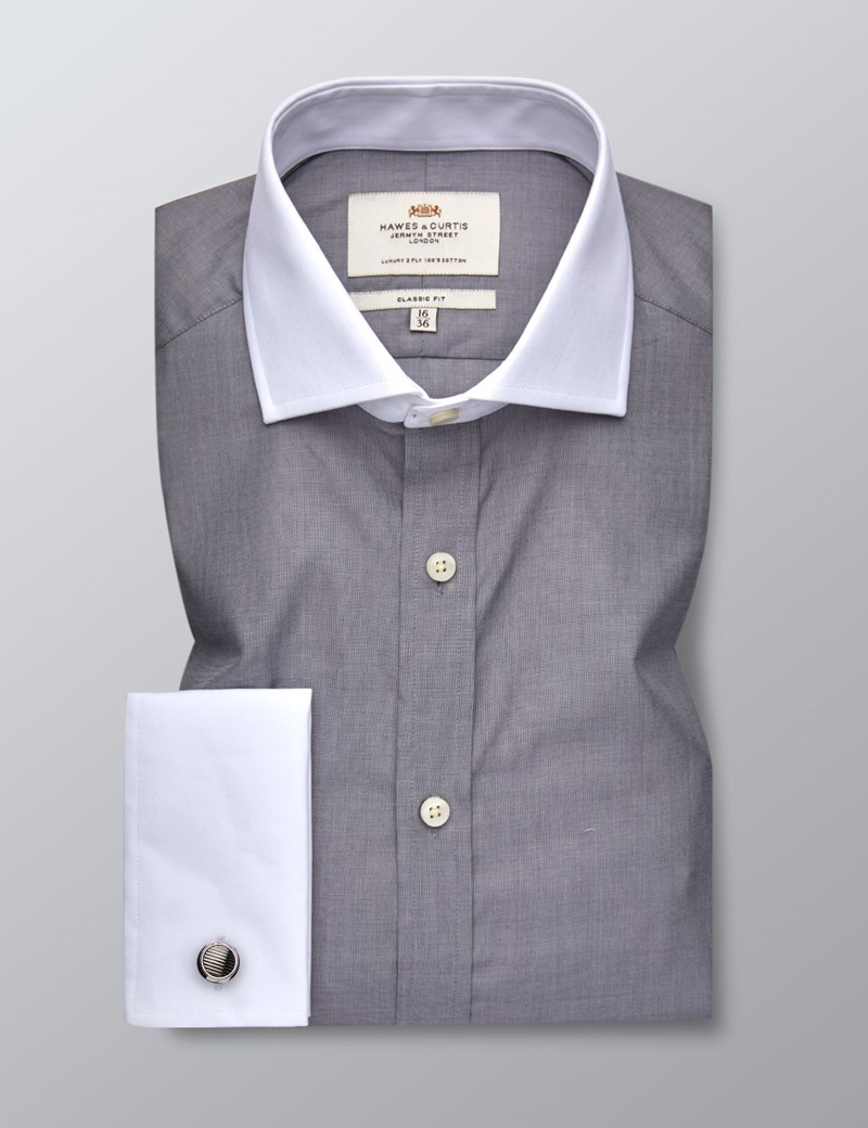 Men's Formal Grey End On End Classic Fit Shirt - Double Cuff - Windsor ...