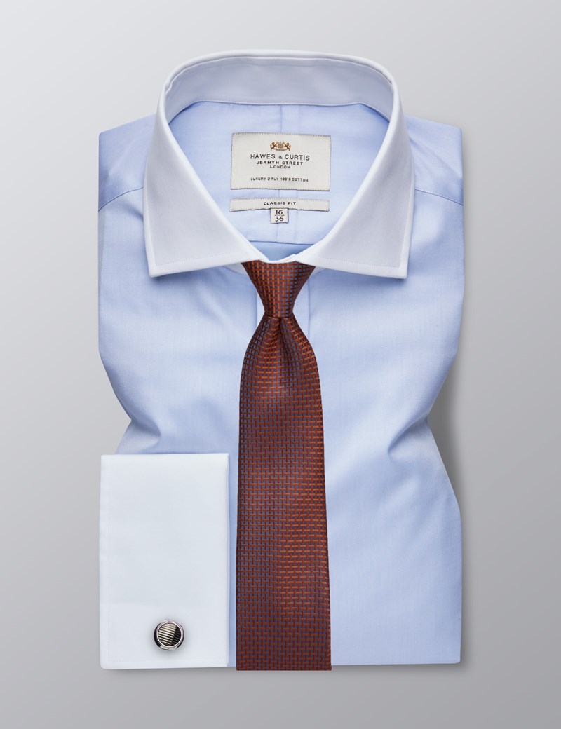 Men's Formal Blue Fine Twill Classic Fit Shirt - Double Cuff - Windsor ...
