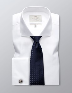 Men's Dress White Herringbone Classic Fit Shirt - French Cuff - Windsor ...