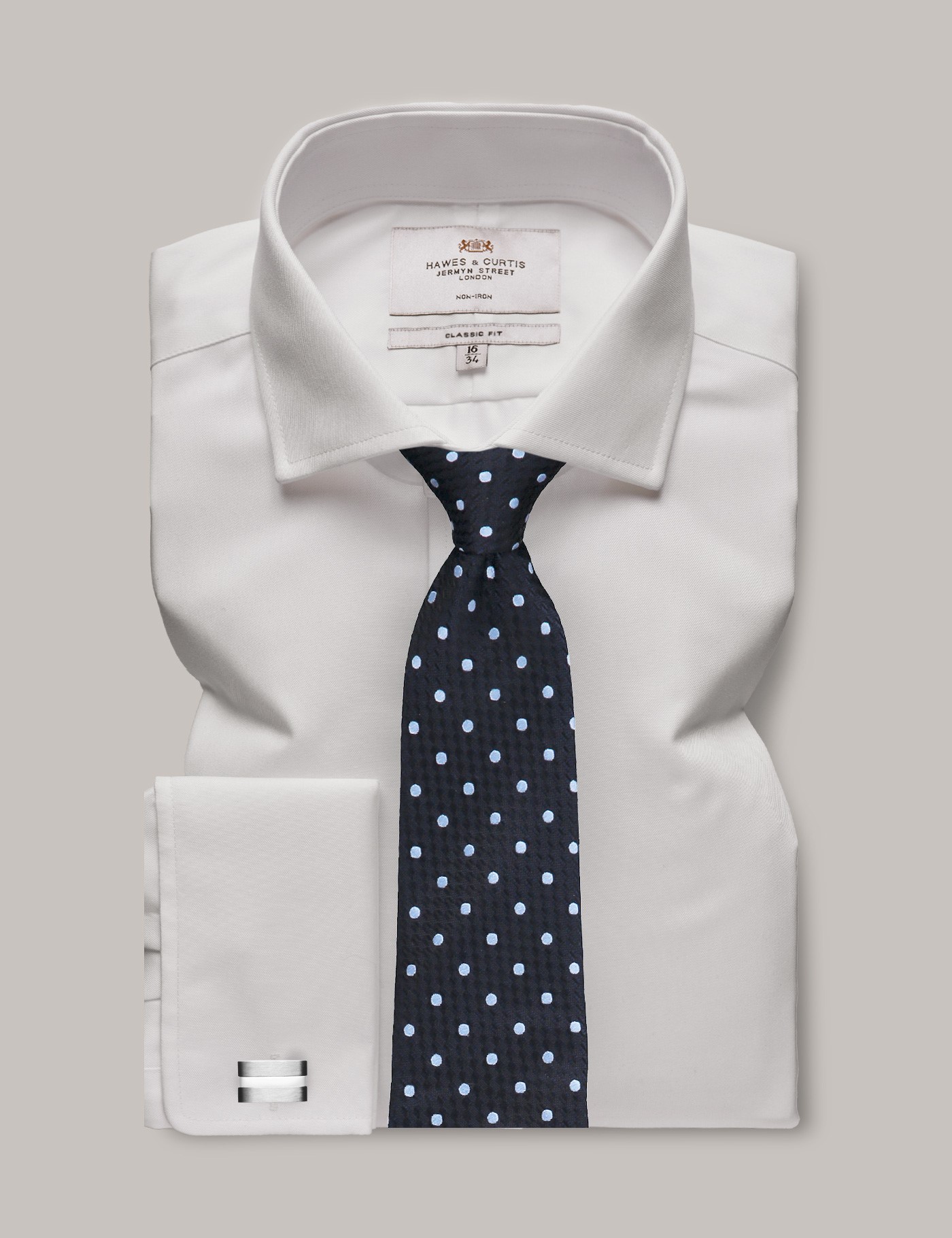 Men's Non-Iron White Twill Classic Shirt - Windsor Collar - Double Cuff