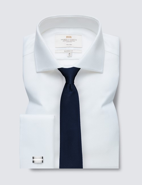 Non Iron White Fabric Interest Classic Shirt - Windsor Collar - Double Cuffs