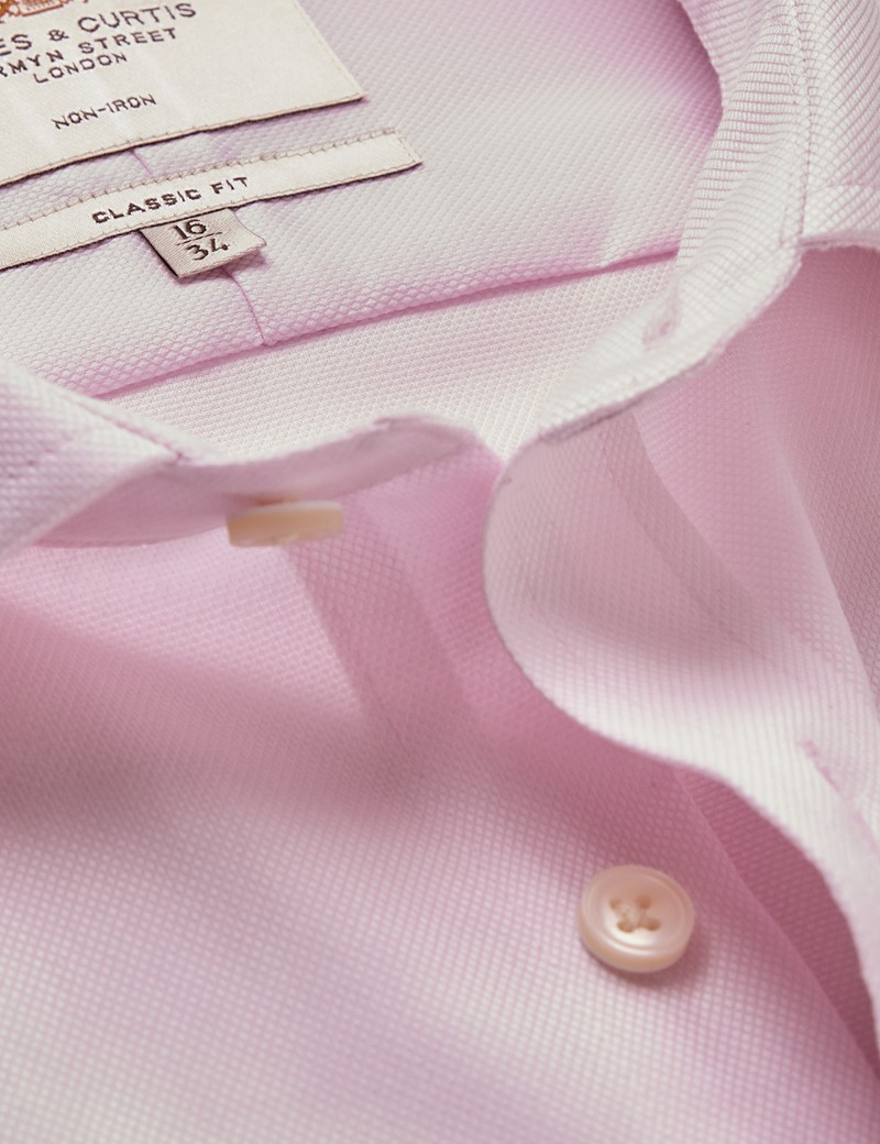 Men's NonIron Pink Pique Classic Shirt Windsor Collar Double Cuff