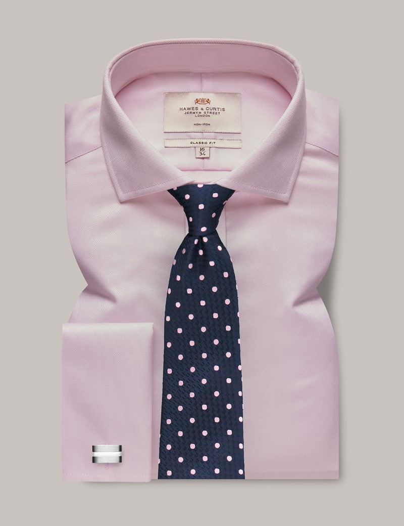Men's Non-Iron Pink Pique Classic Shirt - Windsor Collar - Double Cuff
