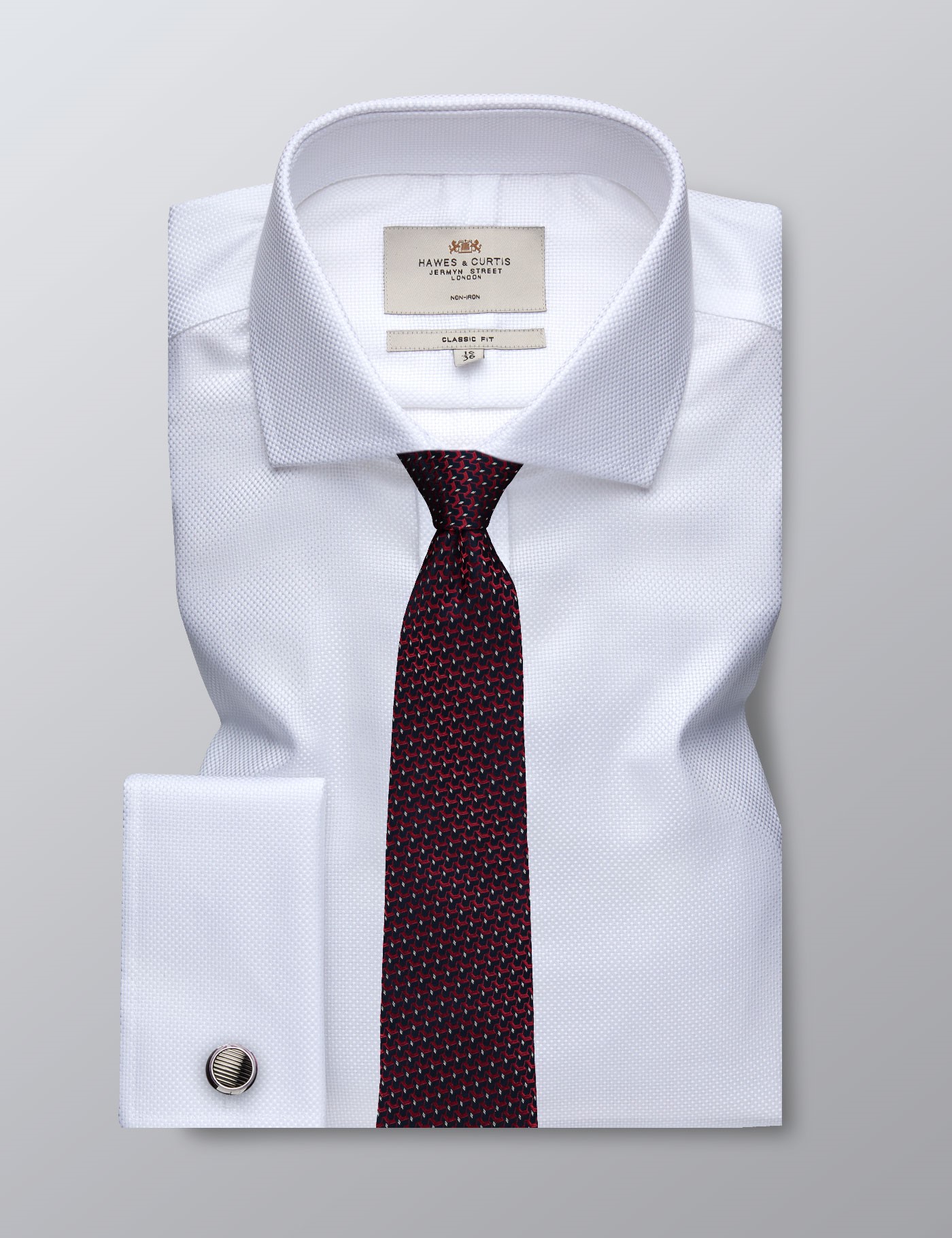 Men's Formal White Fabric Interest Classic Fit Shirt - Double Cuff ...