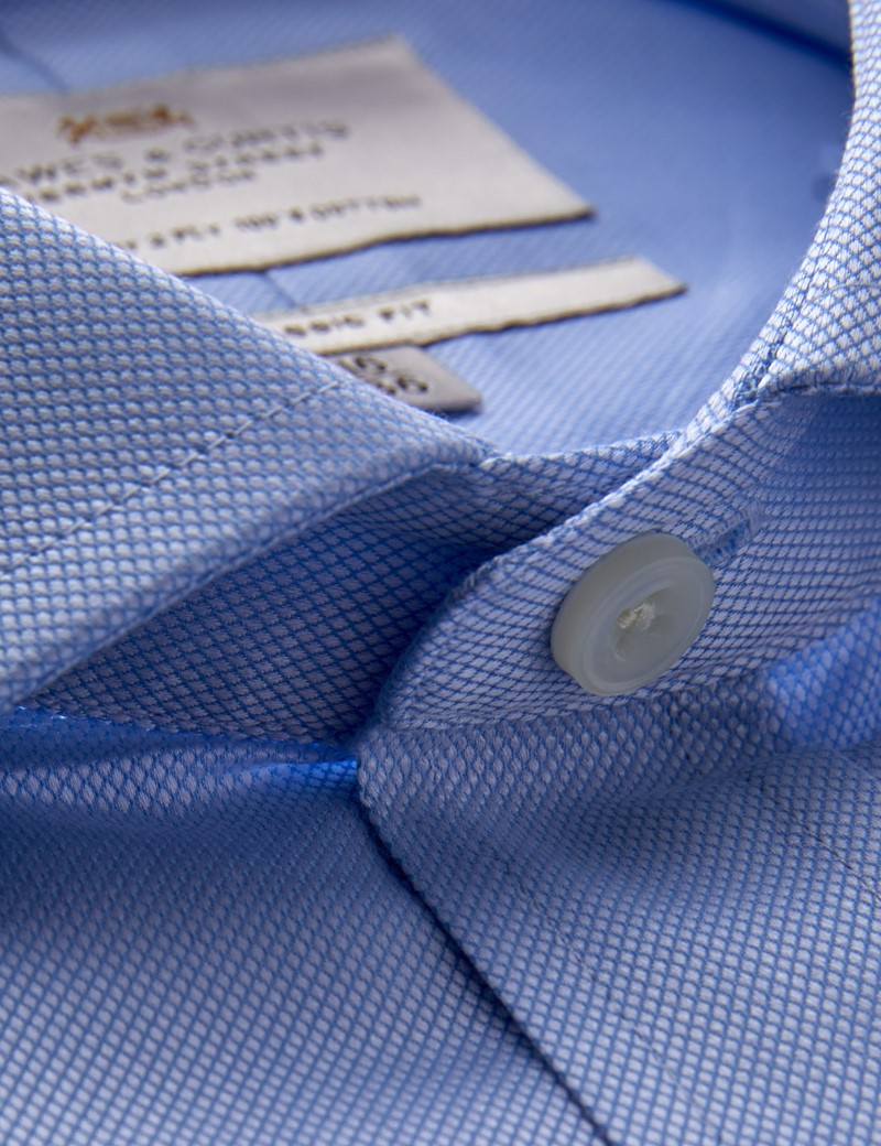 Men's Formal Blue Pique Classic Fit Shirt with Windsor Collar and Double Cuffs - Easy Iron