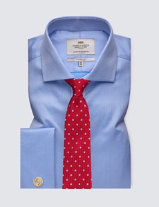 Men's Formal Blue Pique Classic Fit Shirt  with Windsor Collar and Double Cuffs - Easy Iron