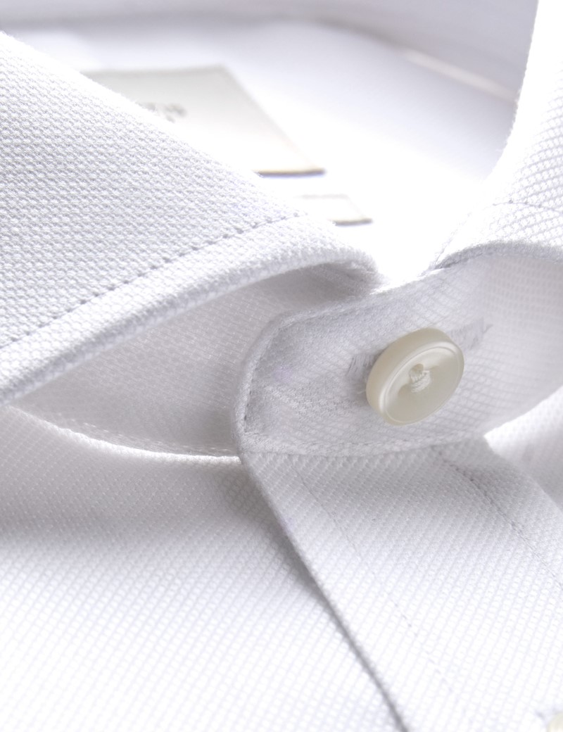 Men's Business White Pique Classic Fit Shirt - Double Cuff - Windsor Collar - Easy Iron