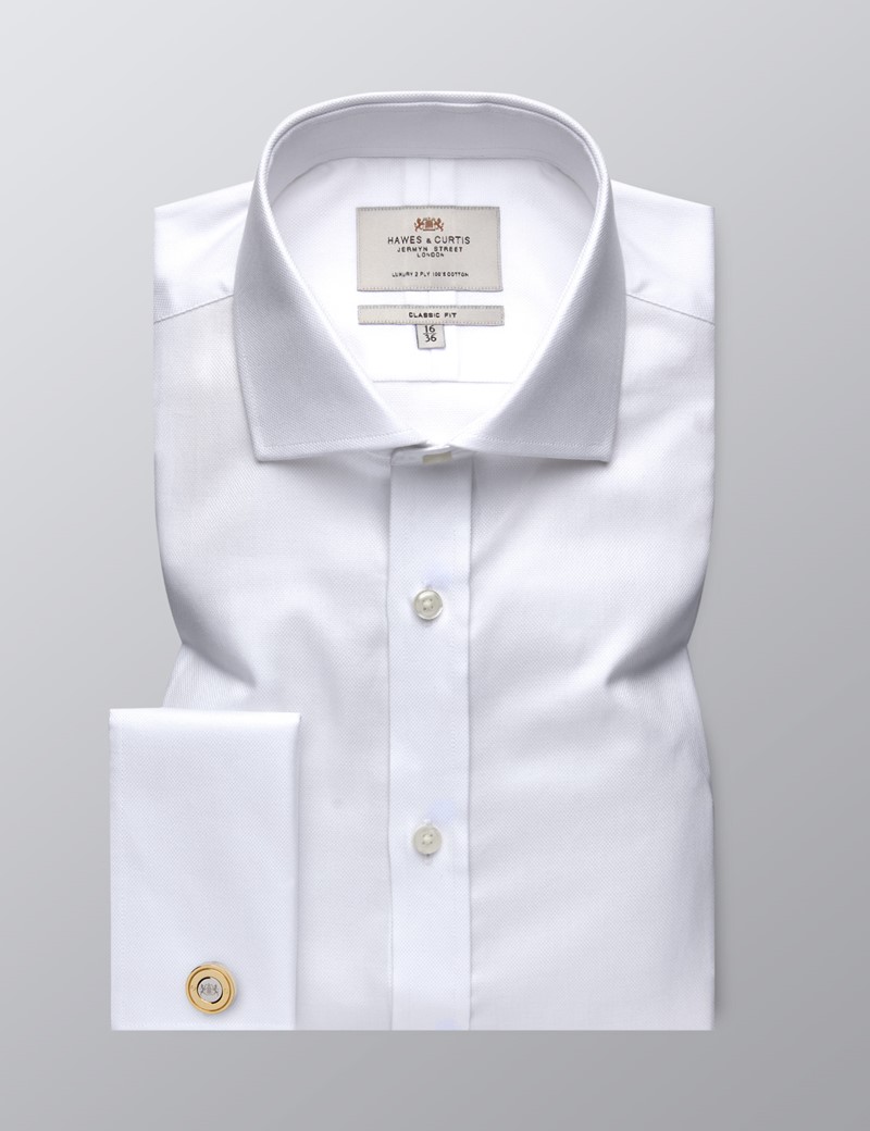 Men's Business White Pique Classic Fit Shirt - Double Cuff - Windsor Collar - Easy Iron