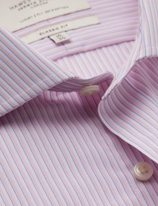 Easy Iron Pink & White Stripe Classic Fit Shirt With Windsor Collar - Double Cuffs