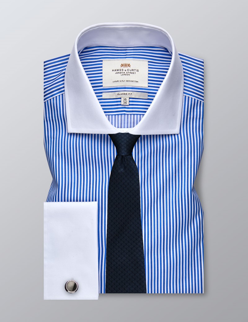 Men's Formal Navy & Blue Multi Stripe Classic Fit Shirt - Double Cuff ...