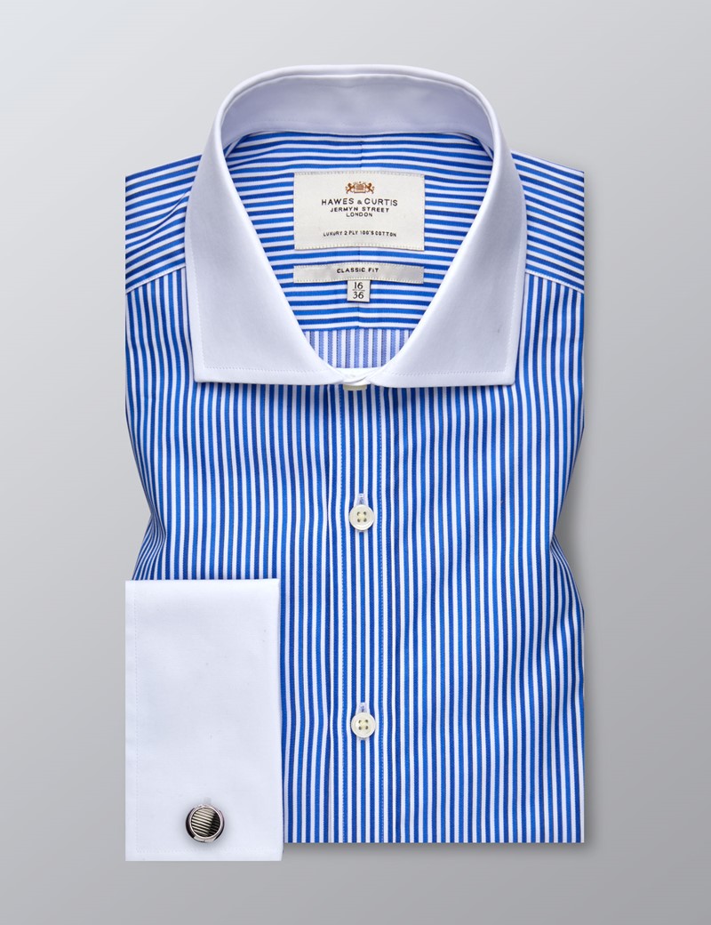 Men's Formal Navy & Blue Multi Stripe Classic Fit Shirt - Double Cuff ...
